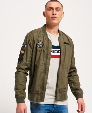 Superdry Rookie Aviator Patched Bomber Férfi Kabát Olivazöld | RHFSQ5038